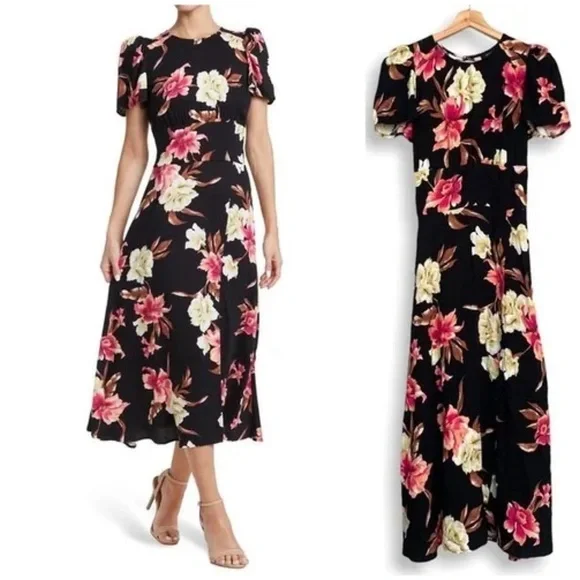 NWT AFRM Jaimie Open Back Floral Print Midi Dress, size X-Small - Picture 1 of 14